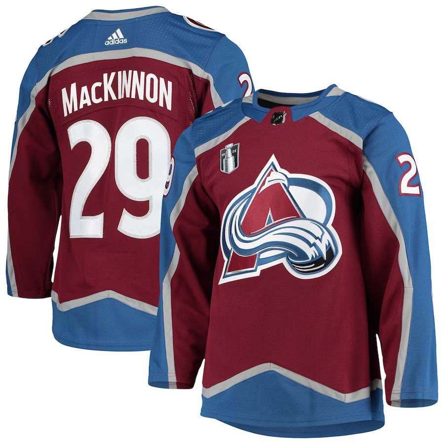 Men Colorado Avalanche 29 Nathan MacKinnon adidas Burgundy 2022 Stanley Cup Final Patch Authentic Player NHL Jersey